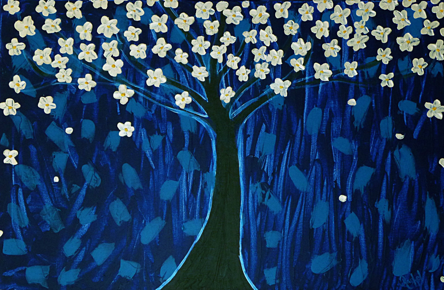 Blue painting abstract tree.