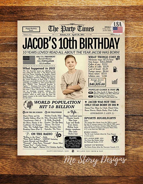 10 year old gift ideas- 10th Birthday Newspaper