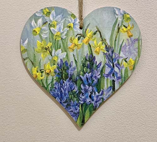 Daffodil Painted Wooden Heart