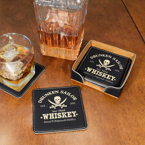 Personalized Pirate Coaster Set for Home Bar