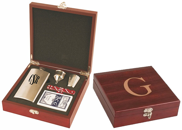 Custom Engraved Flask, Card, Dice Gift Set