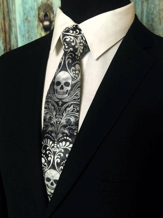 Skull Neck Tie Funeral Director Gift