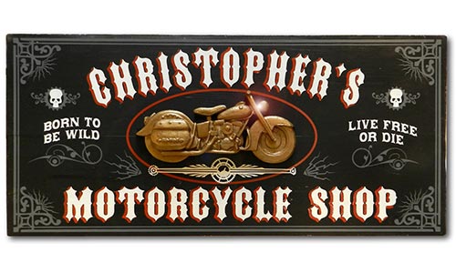 Personalized Wood Motorcycle Shop Sign