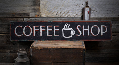 Wood "Coffee Shop" sign in vintage style - coffee bar decor