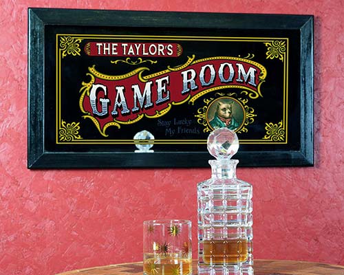 Antique "Game Room" decor bar mirror