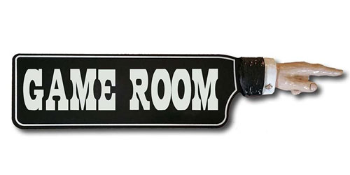 Wood Pointer Sign that reads, "Game Room"
