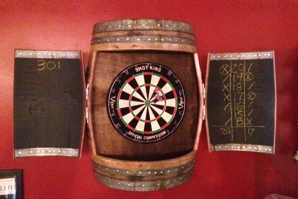 Game Room Decor Oak Barrel Dartboard Cabinet All Gifts Considered