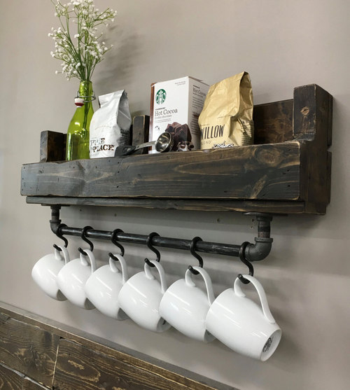 Coffee Bar Decor Ideas - Wall Mounted Coffee Mug Rack