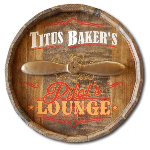 Pilot's Lounge Custom Quarter Barrel Sign