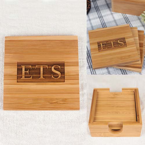 Personalized Bamboo Wood Coaster Set