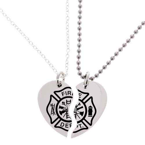 Firefighter Gift Ideas: Matching Necklace Heart Set