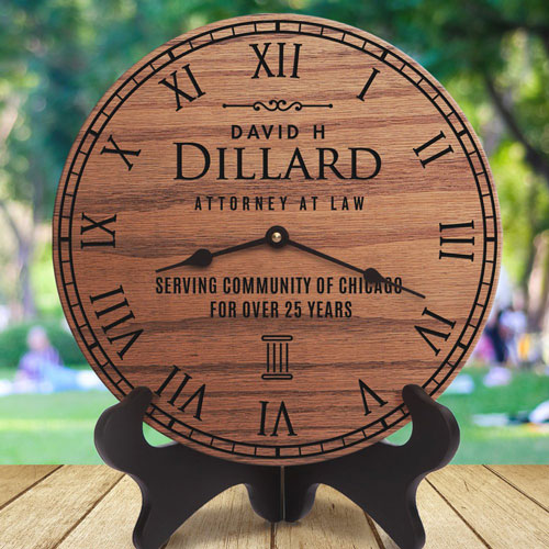 Lawyer Gift Ideas: Laser engrave wooden clock for lawyer or attorney