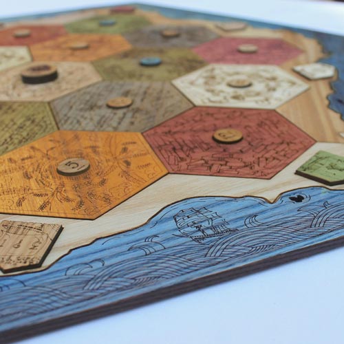 Custom crafted wooden Settlers of Catan board