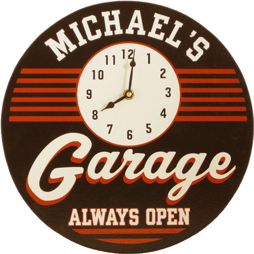 Garage decor clock sign customized with his name