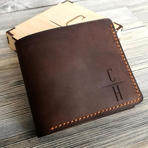 Personalized leather wallet gift for him
