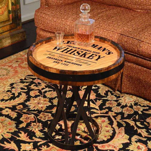Custom Engraved Whiskey Barrel Head Coffee Table