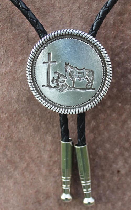 Bolo Tie for Cowboy Hat with Cross & Prayer