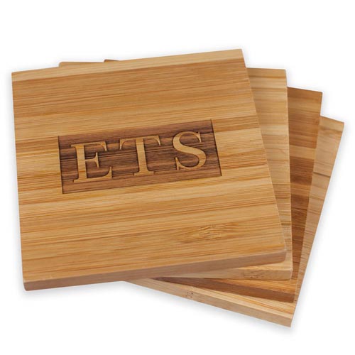 Bamboo Wood Monogram Coaster Set