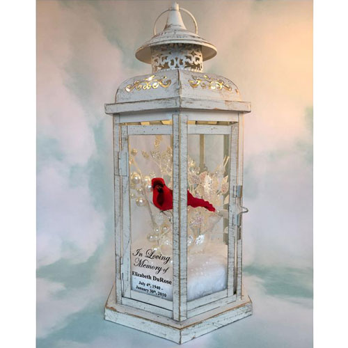 Personalized Memorial Lantern with Cardinal Decor