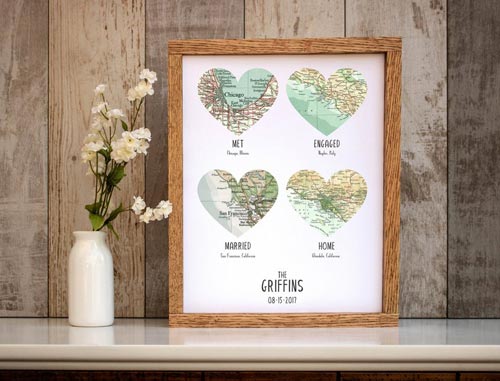 Custom wood map couples gift idea