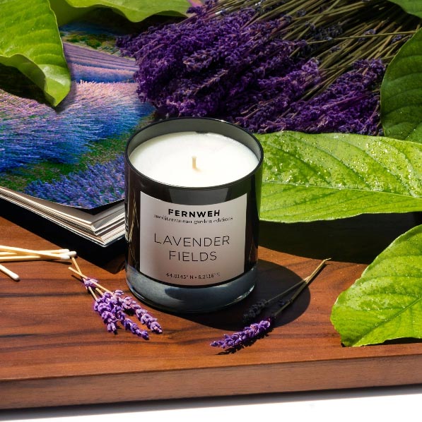 Fernweh candle in lavender fields