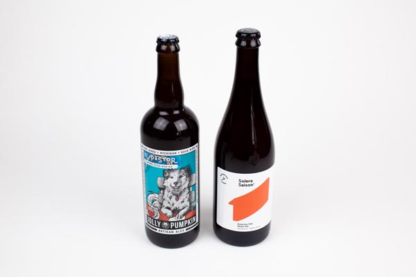 Two large artisan bottles of beer