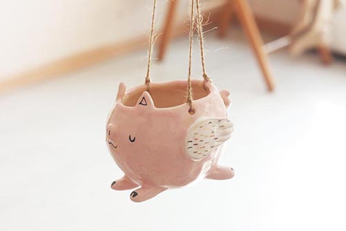 ceramic pig planter with wings