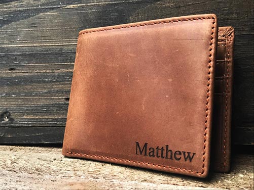 Laser-engraved leather men's wallet