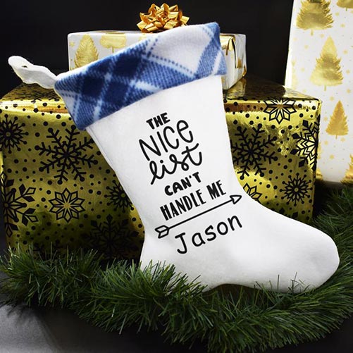 Nice list Christmas quote on a stocking