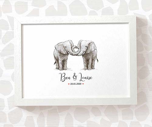 Personalized Elephant Frame - 14th Anniversary Gift Idea
