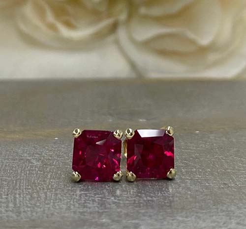 Ruby & Gold Stud Earrings