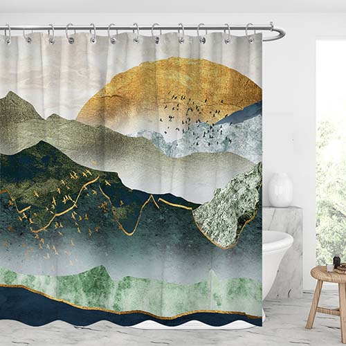Golden Mountain Sunset Shower Curtains