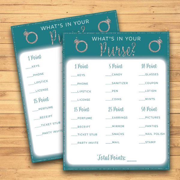 Beach Blue Bridal Shower Games - What's in Your Purse