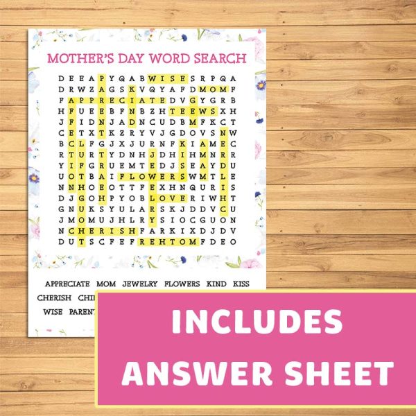 Answer Sheet - Mother's Day Word Search