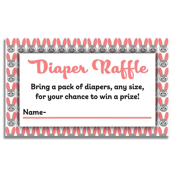 Pink Bunny Baby Shower Diaper Raffle Card