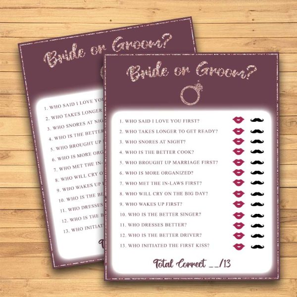 Rose Gold Bridal Shower Games - Bride or Groom