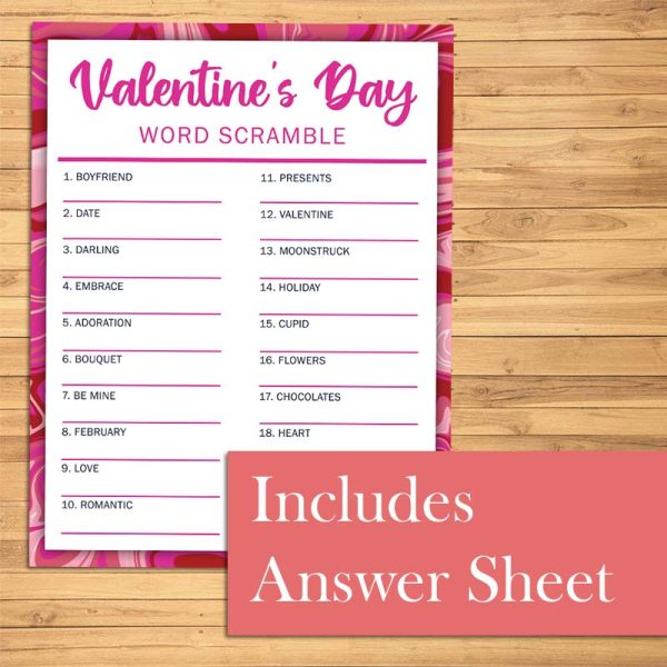Answer Sheet - Valentine's Day Word Scramble