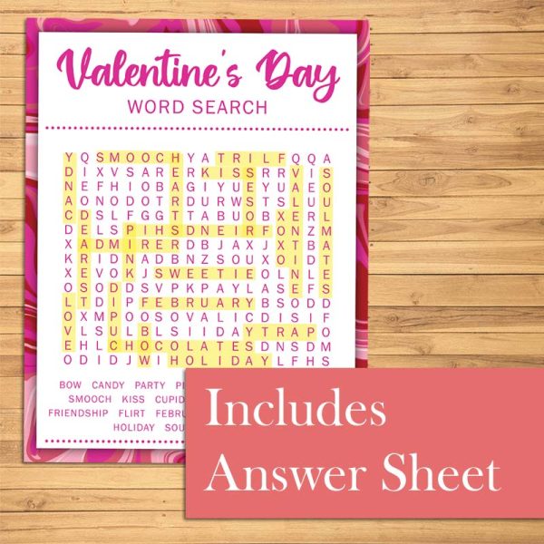 Valentine's Day Word Search Game's Answer Sheet