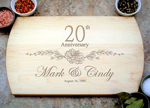 Custom Engraved Anniversary Cutting Board - 20th Anniversary Gifts