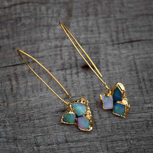 Raw Opal Brass Earrings - 21st Anniversary Gifts