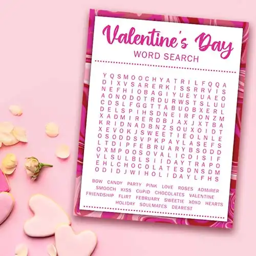 Pink Passion Valentine's Day Word Search Printable Game