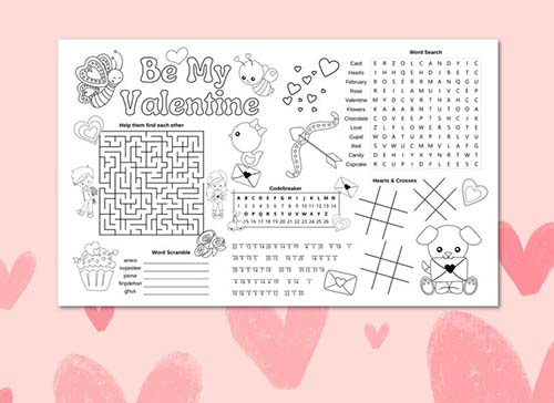 Activity Placemat - Valentine’s Day Party Ideas