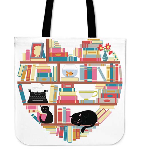 Cats & Hearts & Books Tote Bag