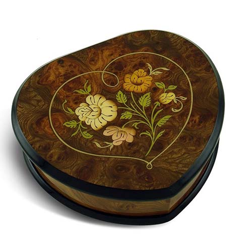 Floral Inlay Musical Jewelry Box