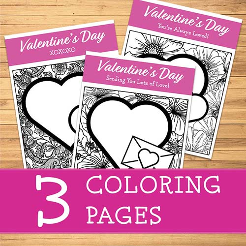 Set of 3 Valentine Coloring Pages