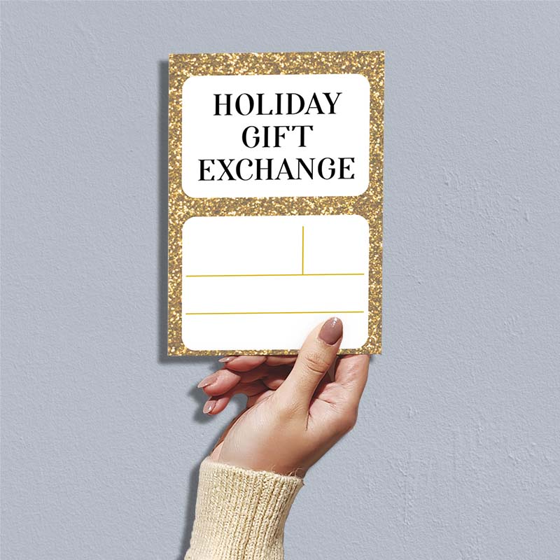 Template Photo Gift Exchange Invitation Card: Holiday Gold Glitter