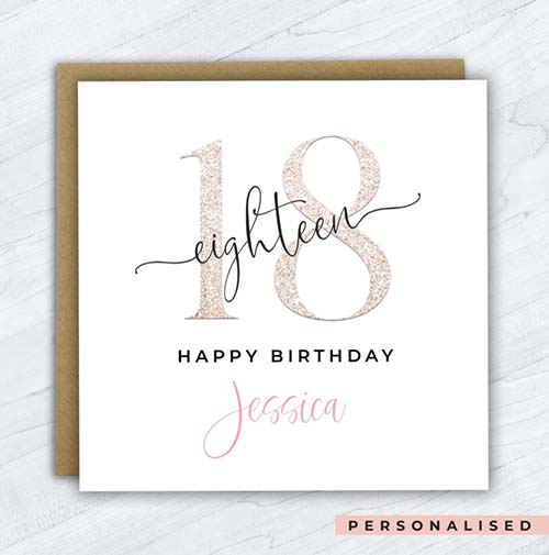 Personalized Rose Gold Card - 18th Birthday Card