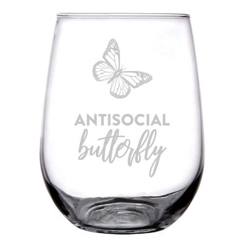 Antisocial Butterfly Wine Glass - Introvert Gifts