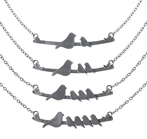 Mother Nesting Birds Silver Necklace