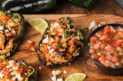 Fiesta Chicken Stuffed Poblano Peppers